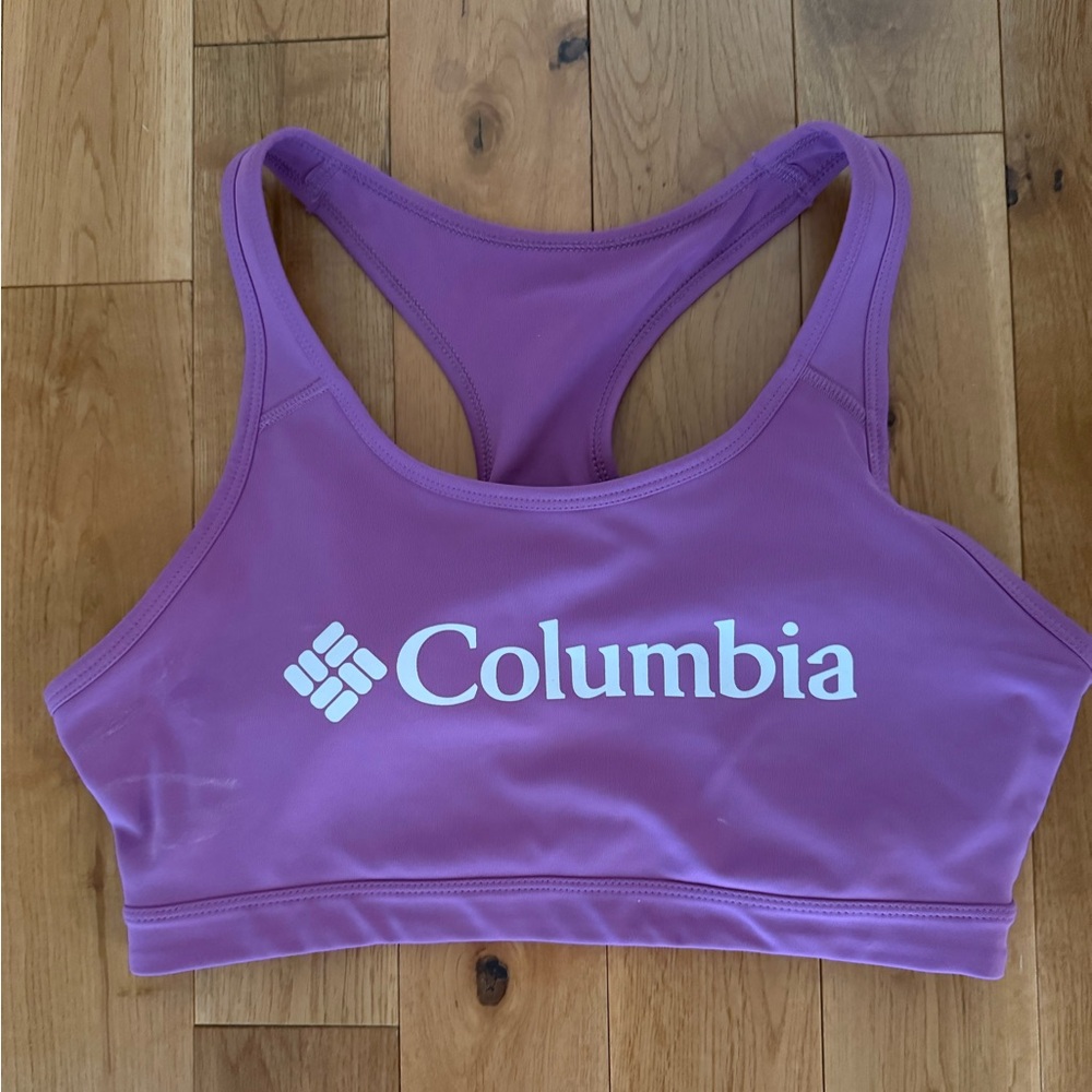 Columbia Women's Lavender Racerback Sports Bra with White Logo